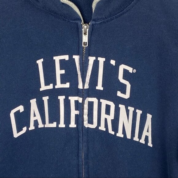 Levis Classic Sweatshirt Hoodie Navy Blue Fleece Size XS Hooded Spellout Zipper - Picture 3 of 11